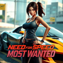 A digitally rendered thumbnail featuring a character inspired by Mia from Need for Speed Most Wanted, positioned assertively next to a high-performance racing car