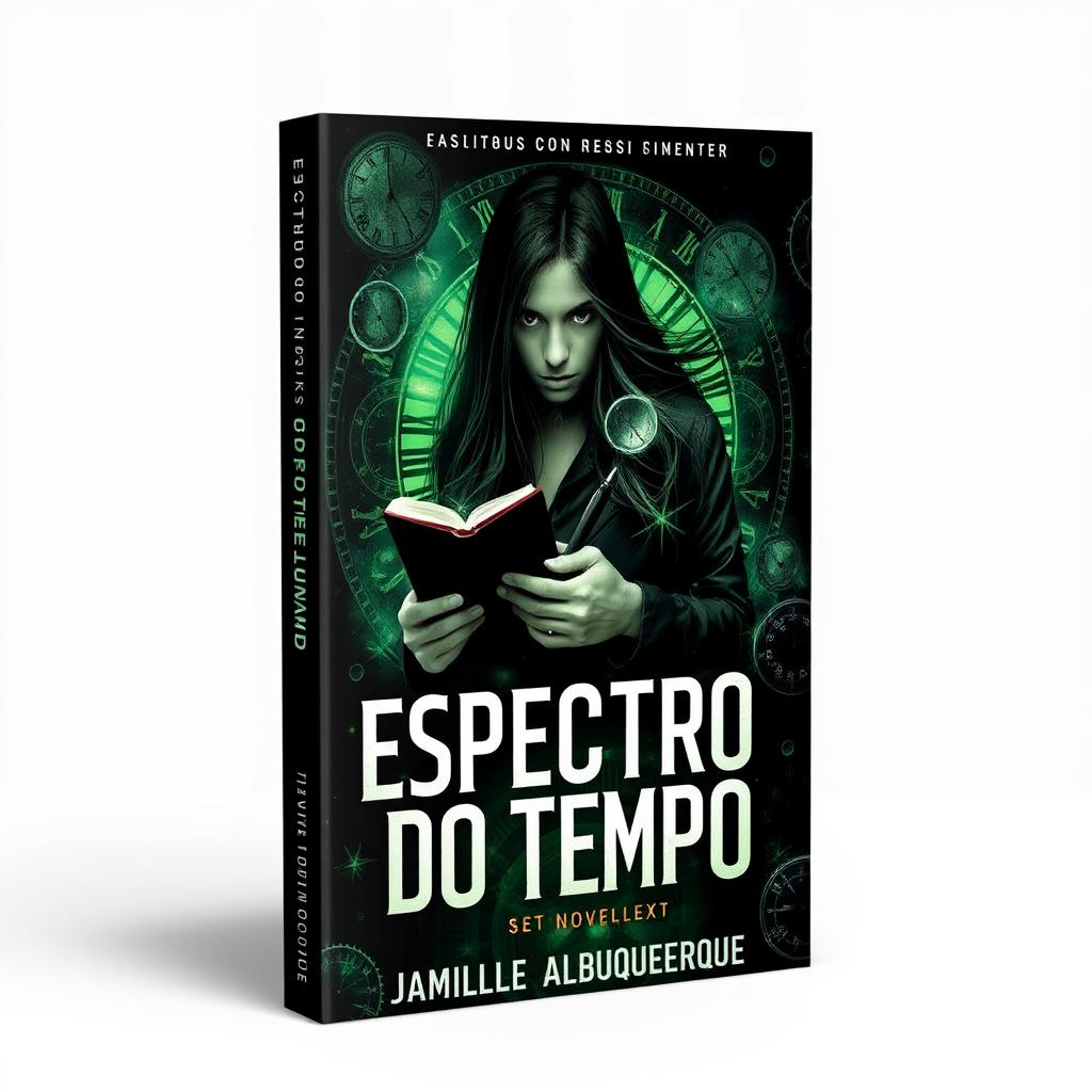 A captivating book cover for the novel titled 'Espectro do Tempo' by Jamille Albuquerque