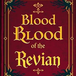 A fantasy book cover with a dark red background, adorned with gold borders