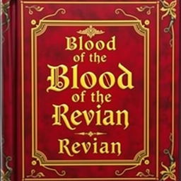 A fantasy book cover with a dark red background, adorned with gold borders