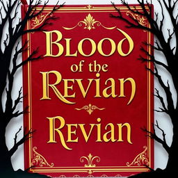 A fantasy book cover with a dark red background, featuring elegant gold borders