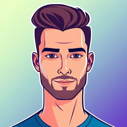 A stylized avatar of a handsome man with a slight beard, featuring a clean and modern design