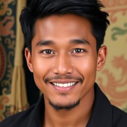 A handsome Indonesian man with a slight beard, showcasing his charming and confident demeanor