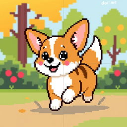 A delightful and adorable corgi in pixel art style, designed with clear quadrants for crafting purposes like knitting or crocheting