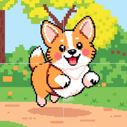 A delightful and adorable corgi in pixel art style, designed with clear quadrants for crafting purposes like knitting or crocheting