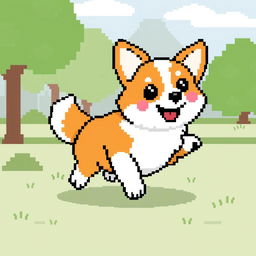 A delightful and adorable corgi in pixel art style, designed with clear gridlines for crafting purposes like knitting or crocheting