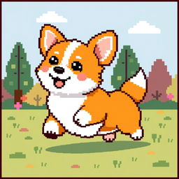 A delightful and adorable corgi in pixel art style, designed with clear gridlines for crafting purposes like knitting or crocheting