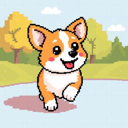 A delightful and adorable corgi in pixel art style, designed with clear gridlines for crafting purposes like knitting or crocheting