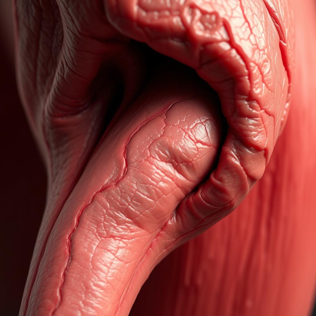 A highly detailed anatomical representation of a penis, showcasing the intricate structure and surface texture