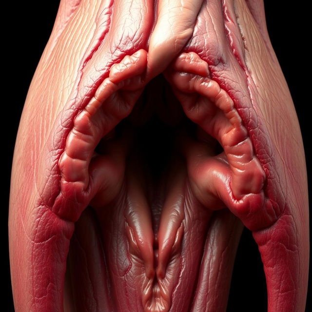 A highly detailed anatomical representation of a penis, showcasing the intricate structure and surface texture