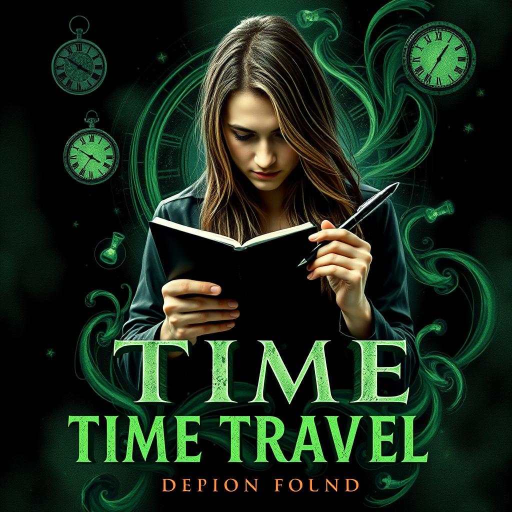 A gripping book cover themed around time travel and suspense