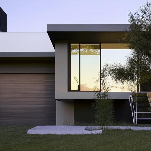 A modern home with distinct side stairs, portraying contemporary architecture