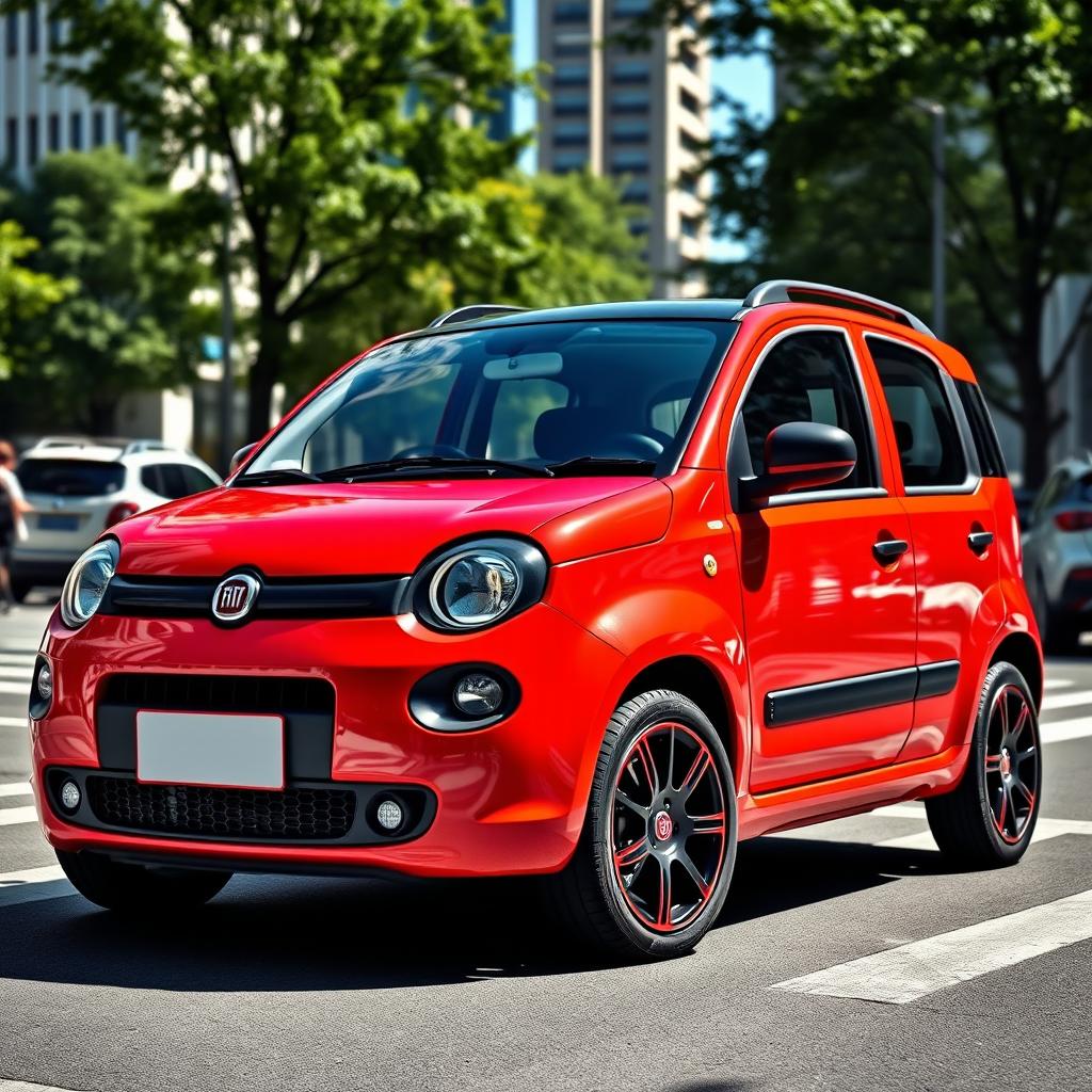 A red Fiat Panda second series 2007 model featuring a sleek black roof and black side mirrors