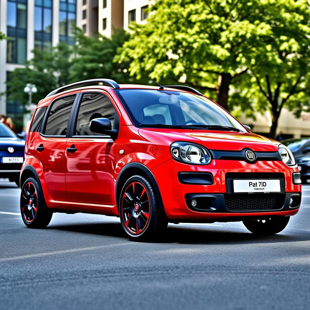 A red Fiat Panda second series 2007 model featuring a sleek black roof and black side mirrors