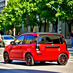 A red Fiat Panda second series 2007 model featuring a sleek black roof and black side mirrors