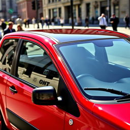 A red Fiat Panda second series 2007 model, featuring a distinctive black roof and black side mirrors