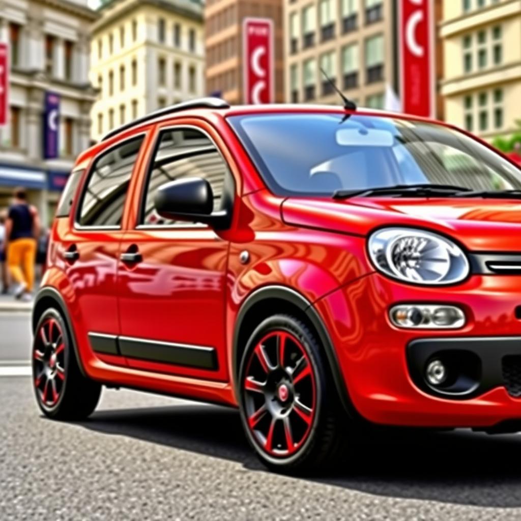 A red Fiat Panda second series 2007 model showcasing a black roof and black side mirrors