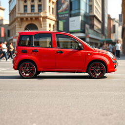 A red Fiat Panda second series 2007 model showcasing a black roof and black side mirrors