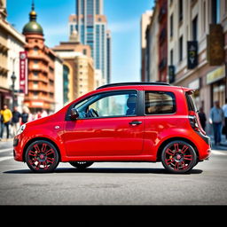 A red Fiat Panda second series 2007 model showcasing a black roof and black side mirrors