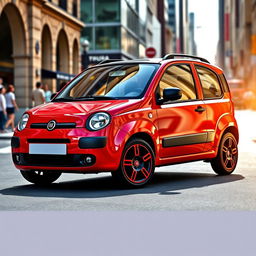 A red Fiat Panda second series 2007 model showcasing a black roof and black side mirrors