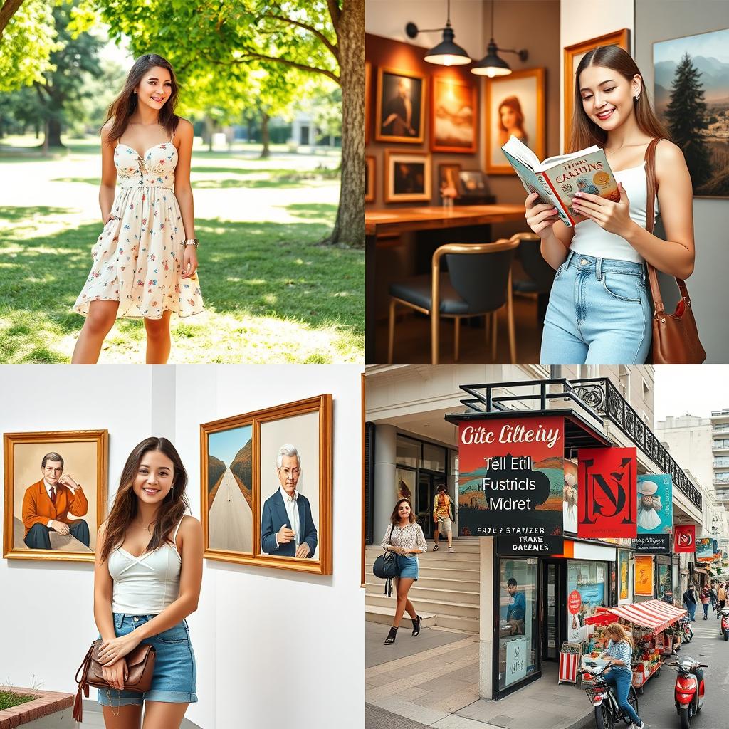 A collection of four distinct images featuring a diverse group of young women, highlighting various fashion styles and vibrant lifestyles