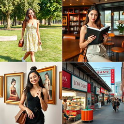 A collection of four distinct images featuring a diverse group of young women, highlighting various fashion styles and vibrant lifestyles