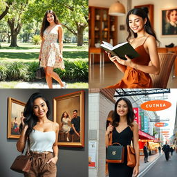 A collection of four distinct images featuring a diverse group of young women, highlighting various fashion styles and vibrant lifestyles