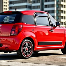 A red Fiat Panda second series 2007 model, showcasing a stylish black roof, black side mirrors, and sleek black windows