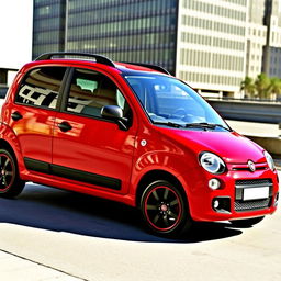 A red Fiat Panda second series 2007 model, showcasing a stylish black roof, black side mirrors, and sleek black windows