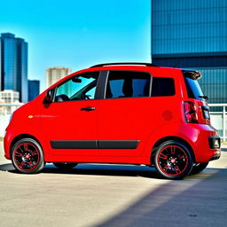 A red Fiat Panda second series 2007 model, showcasing a stylish black roof, black side mirrors, and sleek black windows