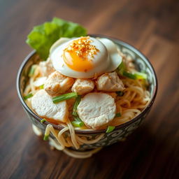 A luxurious and exquisite bowl of Mie Ayam, priced at 100,000 Indonesian Rupiahs