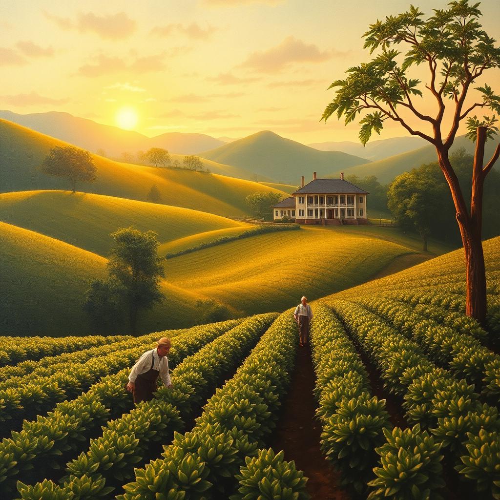 A 19th-century coffee plantation, beautifully captured as a painting for a wall display