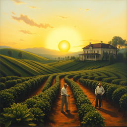 A 19th-century coffee plantation, beautifully captured as a painting for a wall display