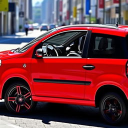 A red Fiat Panda second series 2007 model with a sleek and stylish black roof, complemented by black side mirrors