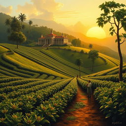 A 19th-century coffee plantation, beautifully captured as a painting for a wall display