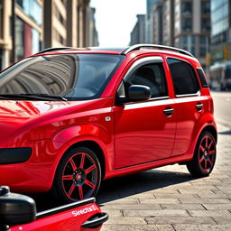 A red Fiat Panda second series 2007 model with a sleek and stylish black roof, complemented by black side mirrors