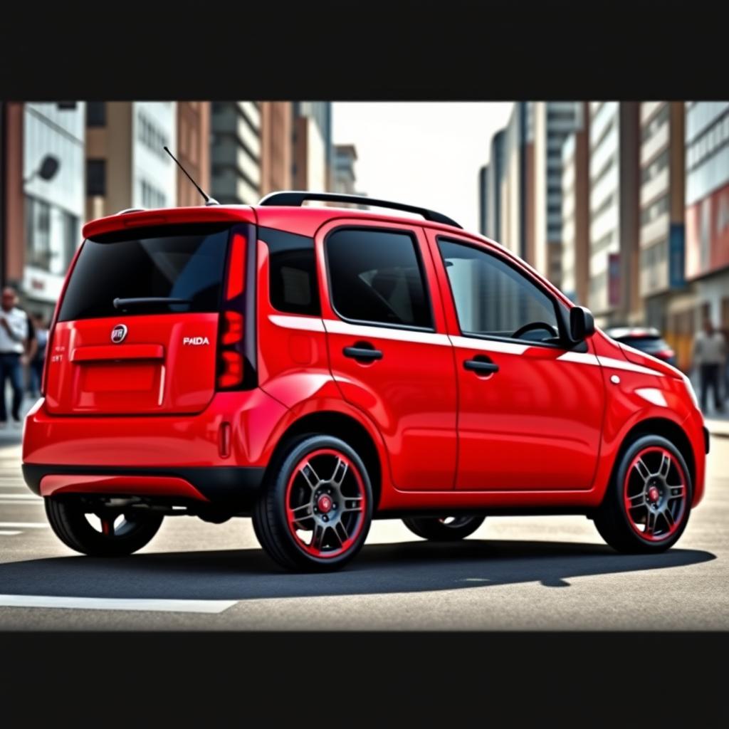 A red Fiat Panda second series 2007 model is presented with a chic black roof and matching black side mirrors