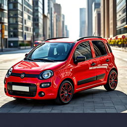 A red Fiat Panda second series 2007 model is presented with a chic black roof and matching black side mirrors