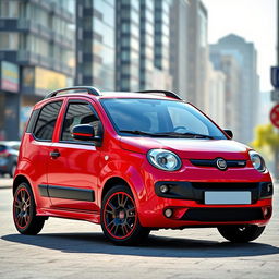 A red Fiat Panda second series 2007 model is presented with a chic black roof and matching black side mirrors