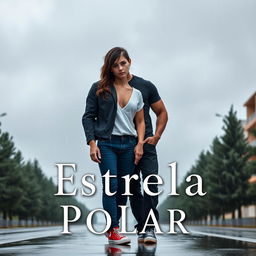 A book cover titled "Estrela Polar" set in a rainy, cloudy city