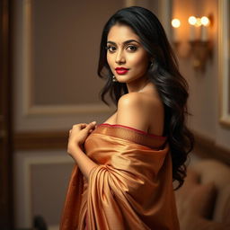 A captivating and glamorous South Indian actress posing in a semi-nude photoshoot