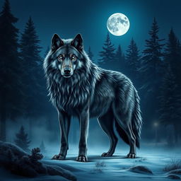 A majestic dire wolf standing proudly in a moonlit forest