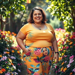 A joyful celebration of body positivity featuring a confident and happy individual embracing their fuller figure