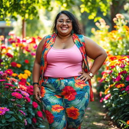 A joyful celebration of body positivity featuring a confident and happy individual embracing their fuller figure