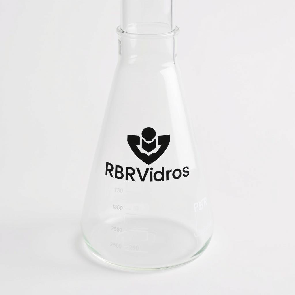 A 250ml graduated Erlenmeyer flask made of glass, featuring the "RBRVidros" logo prominently