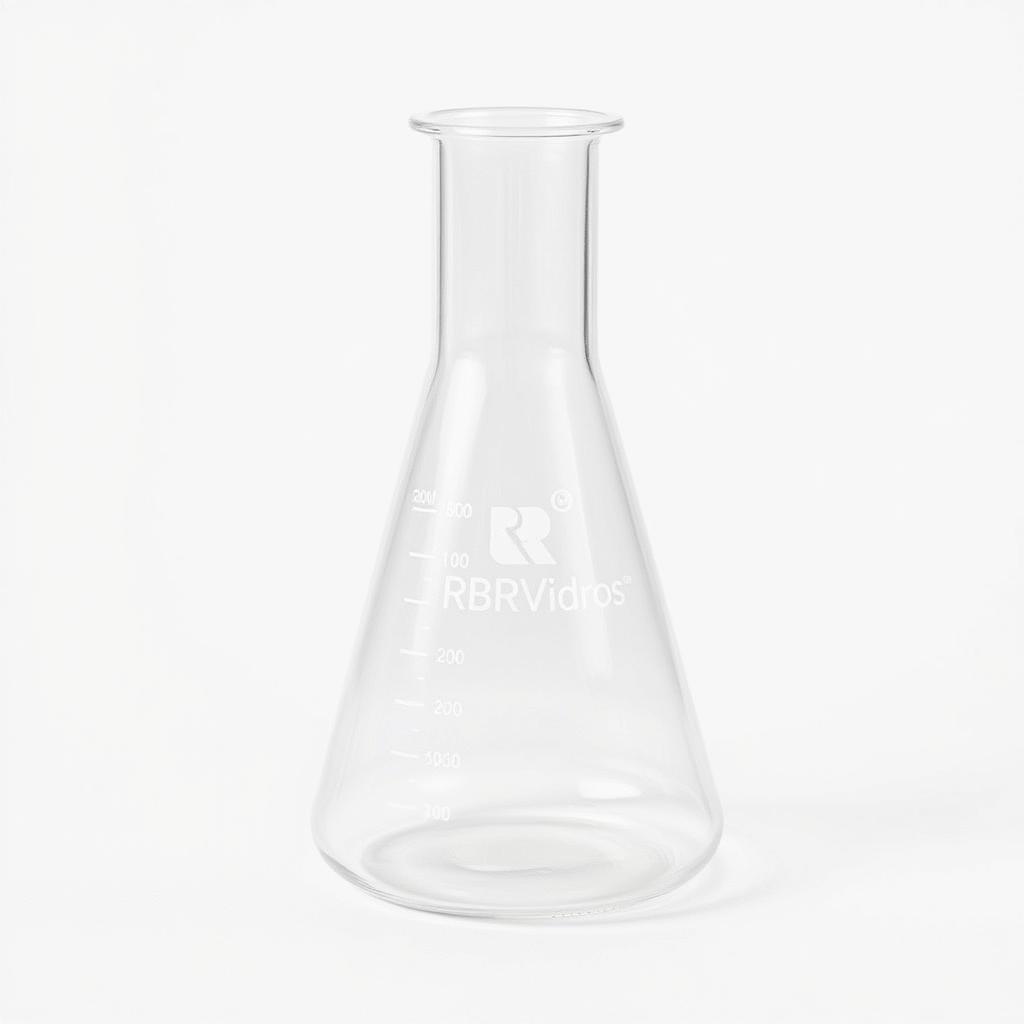 A 250ml graduated Erlenmeyer flask made of glass, featuring the "RBRVidros" logo prominently