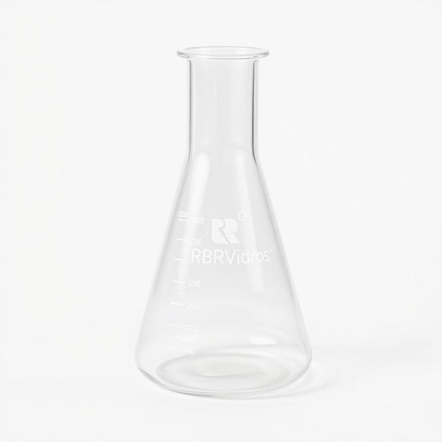 A 250ml graduated Erlenmeyer flask made of glass, featuring the "RBRVidros" logo prominently