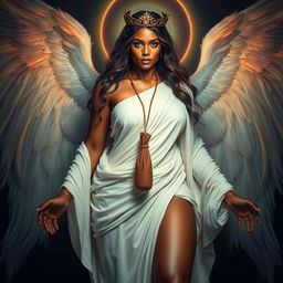 A celestial and exquisite full-body depiction of Naomh Eagna, the angelic bride of God