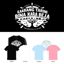 Front and back T-shirt design featuring the name "Karang Taruna Bina Karya Beji" with the theme "Pemuda Berkarya Desa Sejahtera"