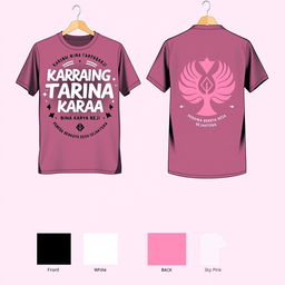 Front and back T-shirt design featuring the name "Karang Taruna Bina Karya Beji" with the theme "Pemuda Berkarya Desa Sejahtera"